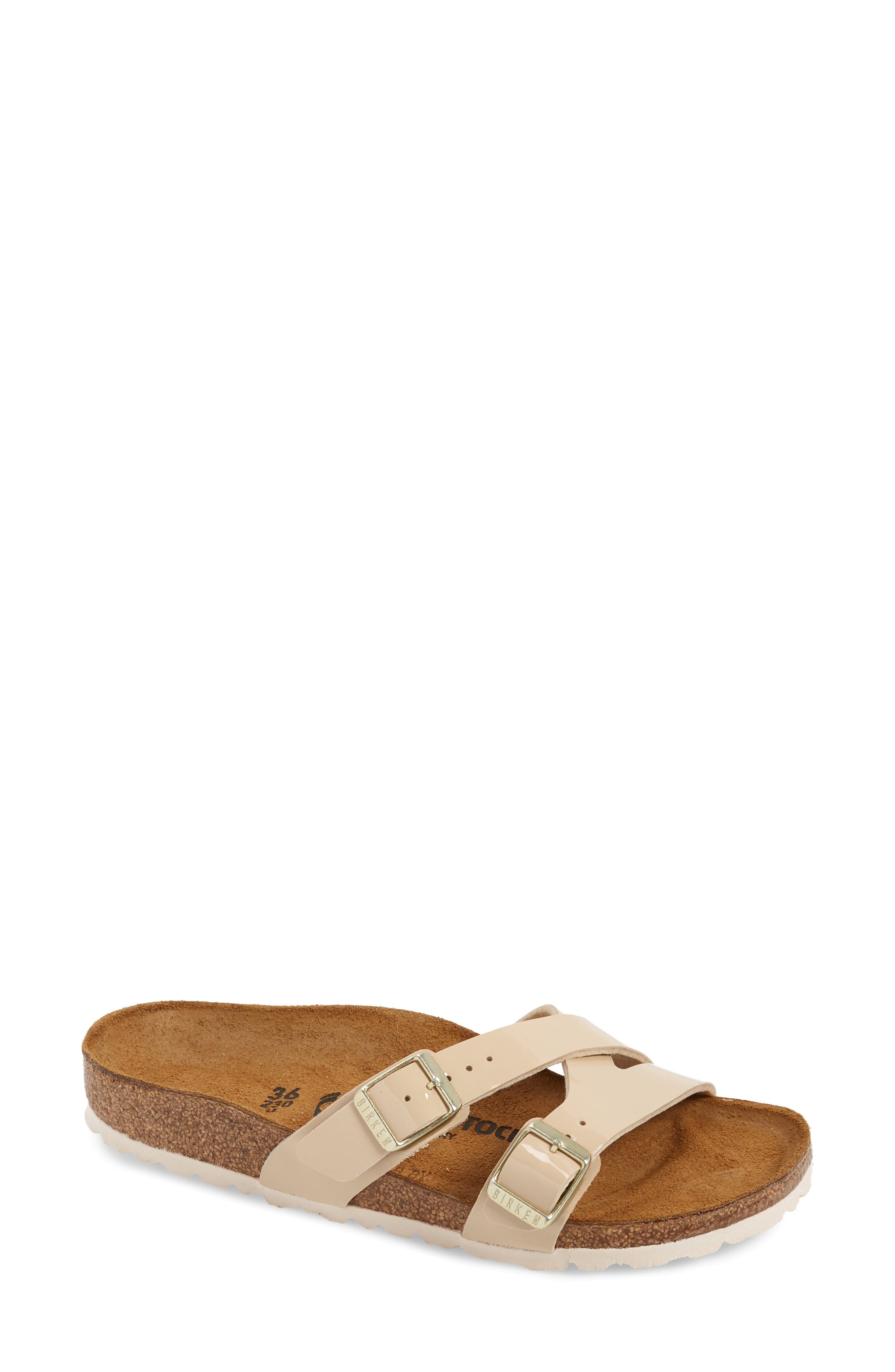 Birkenstock Yao Patent Slide Sandal, Beige