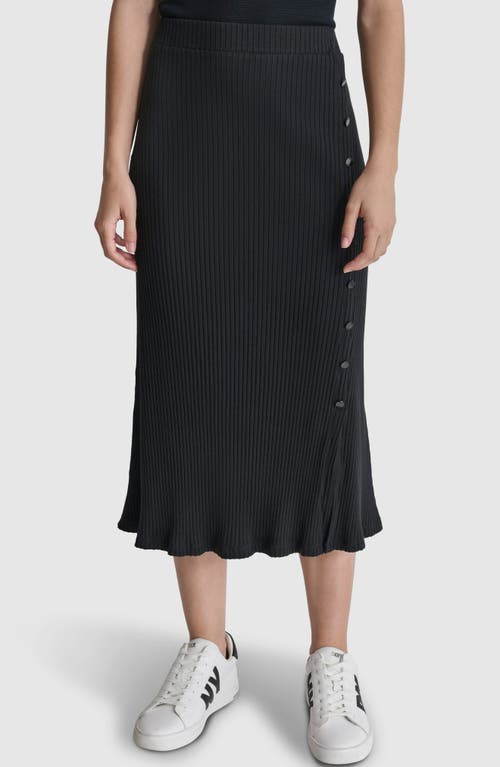 Shop Dkny Rib Flare Stretch Cotton Skirt In Black