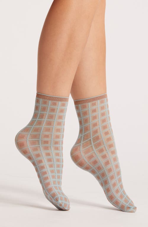 Oroblu Twins Assorted 2-Pack Check Crew Socks in Aqua at Nordstrom