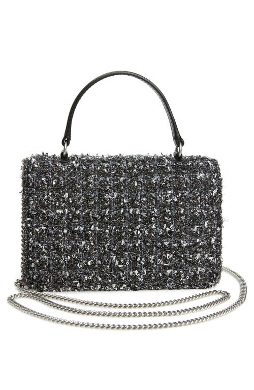 Shop Tory Burch Mini Kira Chevron Tweed Tote In Black/silver