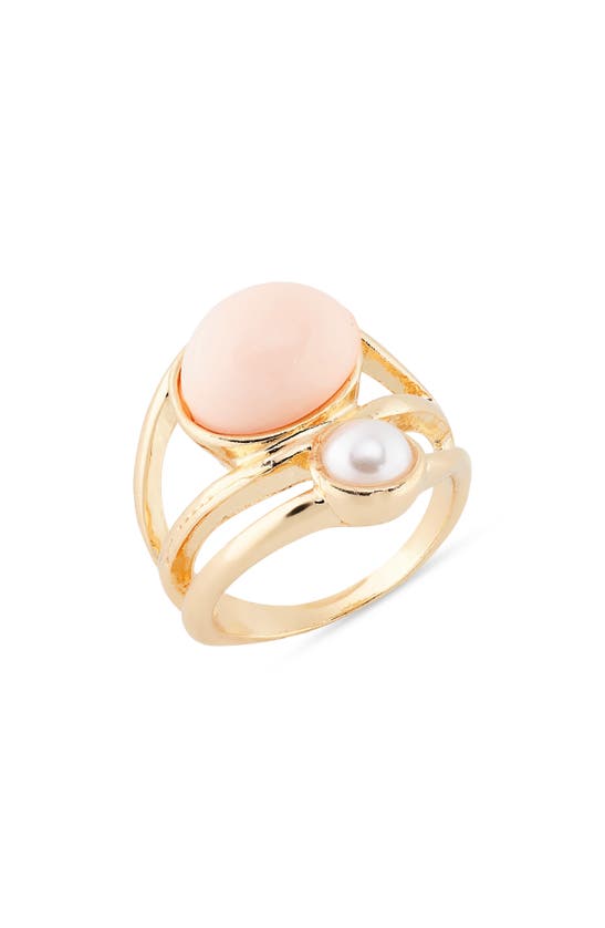 Nordstrom Rack Imitation Pearl Caged Band Ring In Blush-white- Gold