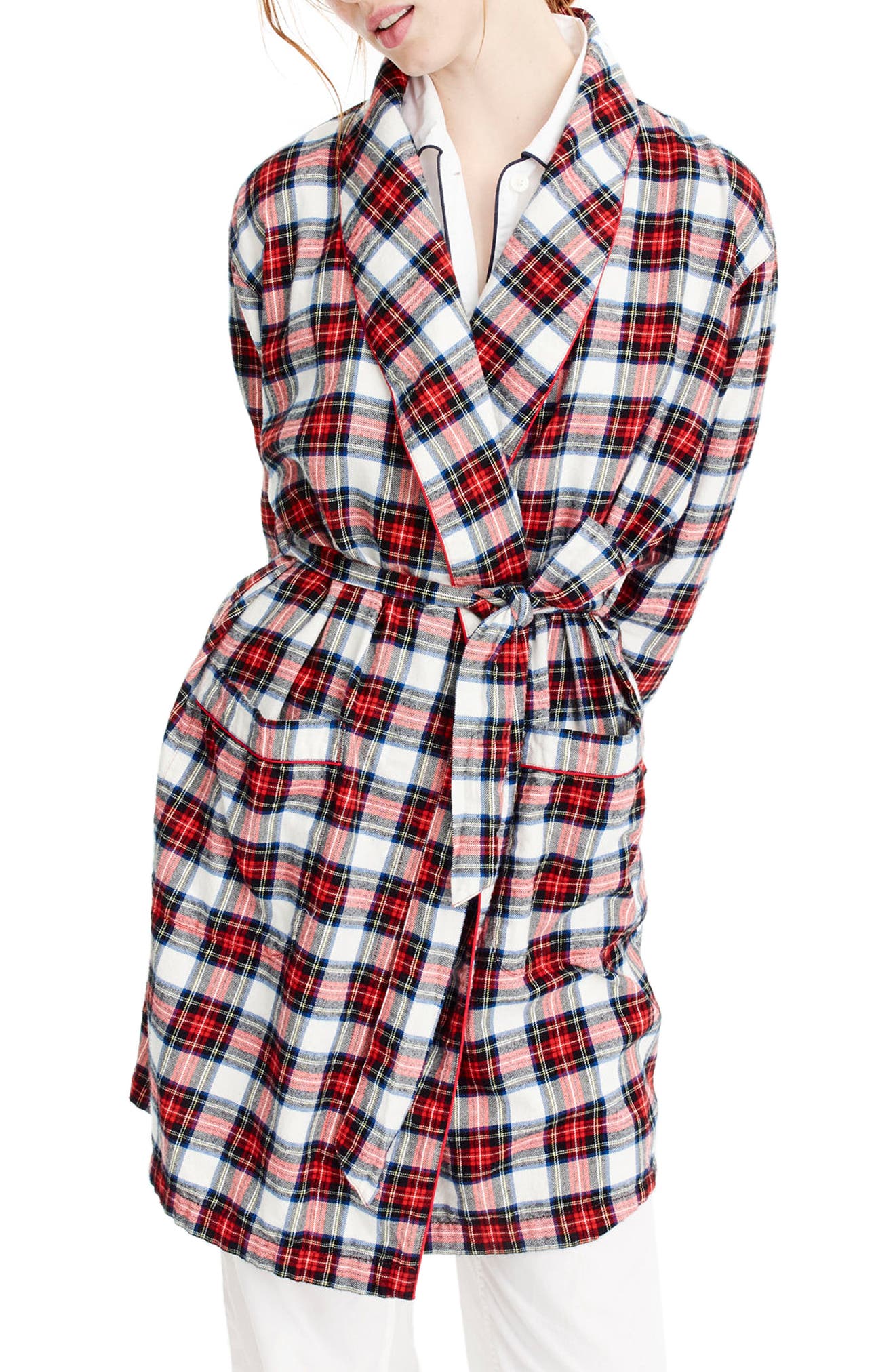 J.Crew Whiteout Plaid Flannel Short Robe Nordstrom