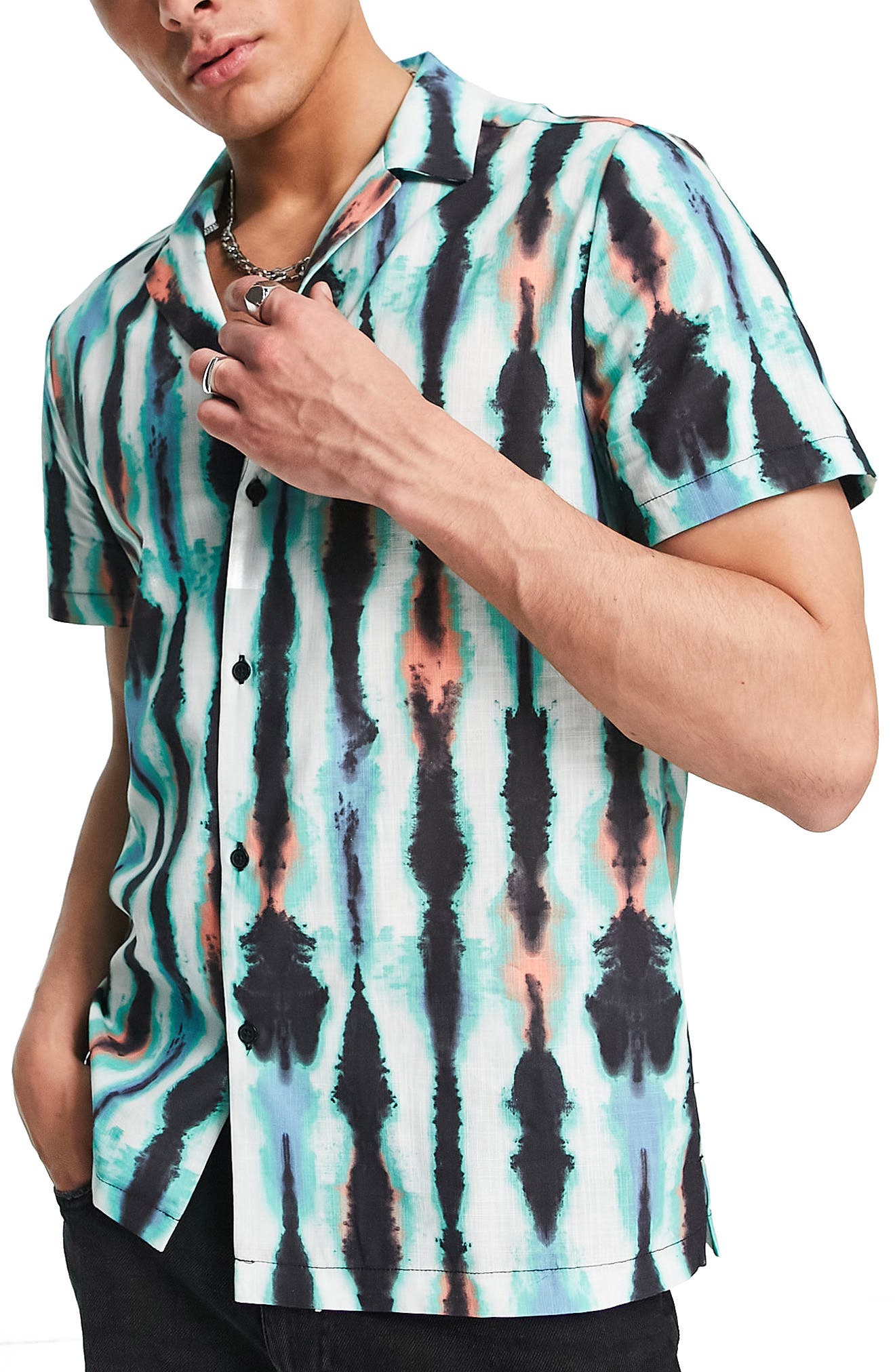 Topman Blurred Stripe Button-Up Camp 