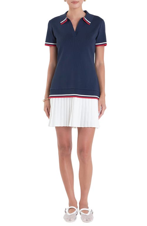 ENGLISH FACTORY ENGLISH FACTORY SPORTS CLUB MIXED MEDIA POLO MINIDRESS 