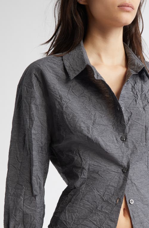 Paloma Wool Magalita Crop Crinkle Cotton Blend Button-up Shirt In Grey