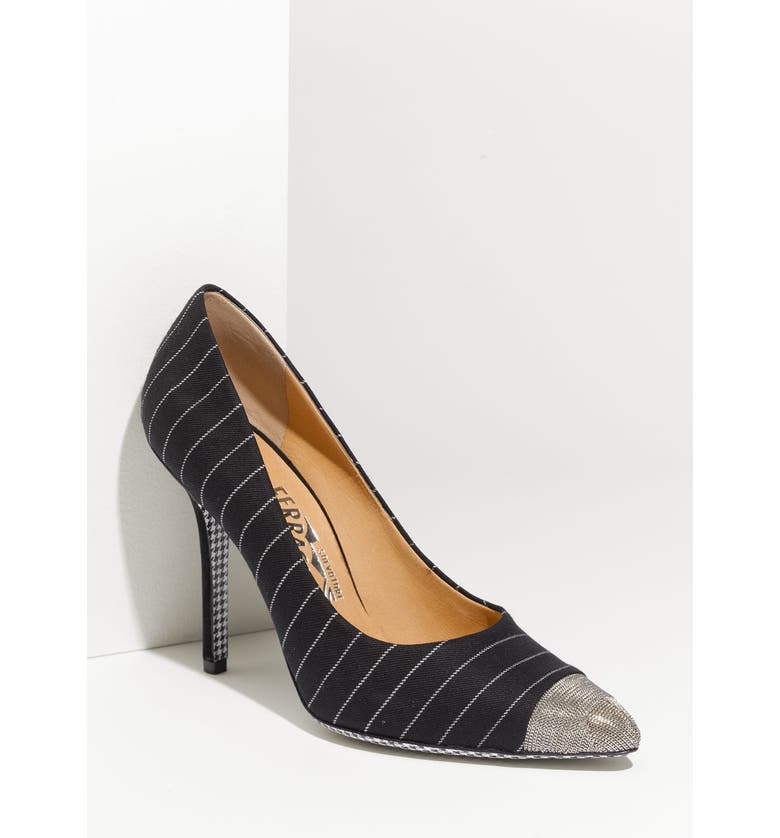 SALVATORE FERRAGAMO 'Cedir' Pump, Main, color, BLACK WHITE PINSTRIPE