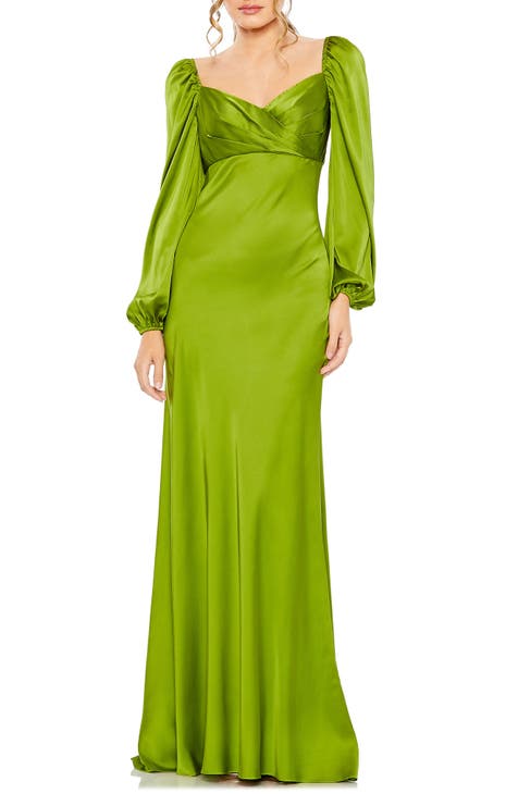 Sweetheart Neck Long Sleeve Satin Gown
