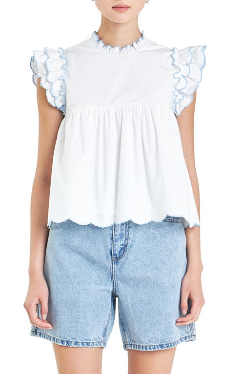 Scallop Ruffle Cotton Top in White