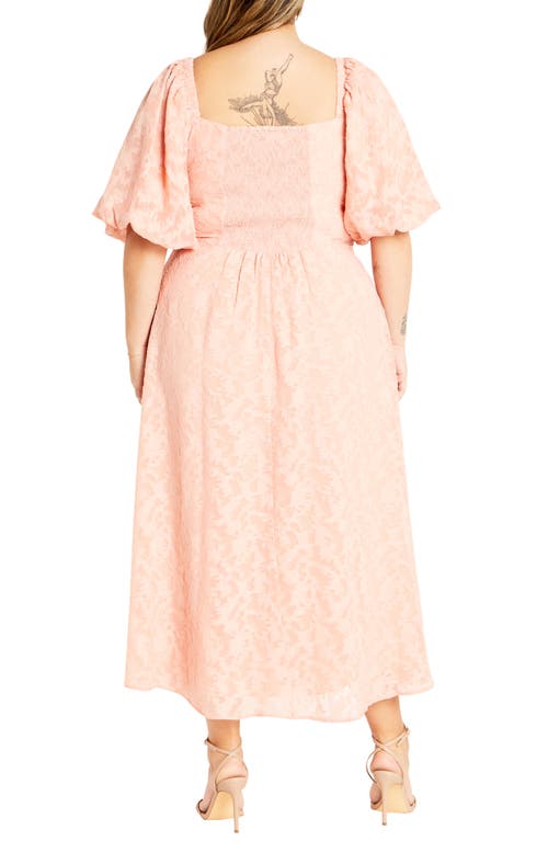 City Chic Inez Floral Cutout Puff Sleeve Dress In Dusty Pink