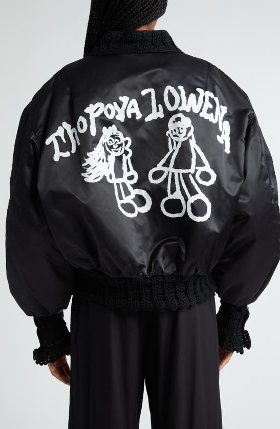 Shop Chopova Lowena Crochet Trim Recycled Nylon Bomber Jacket In Black