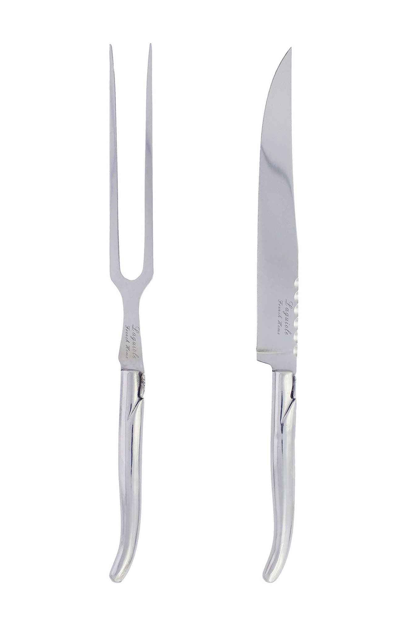 French Home Laguiole Stainless Steel Carving Knife & Fork Set In Silver