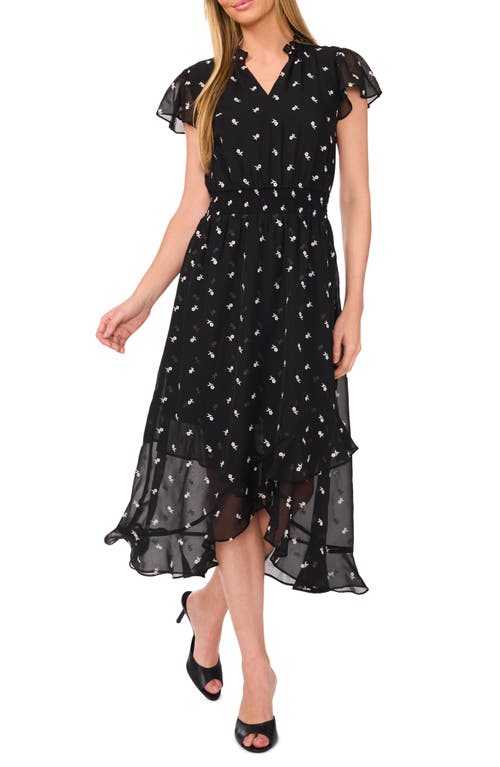 Shop Cece Floral Embroidered Chiffon Midi Dress In Rich Black