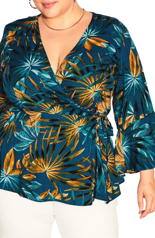 City Chic Island Floral Print Faux Wrap Top in Heat Wave 
