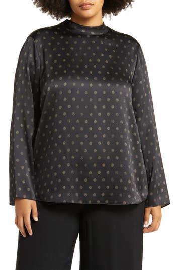 Vince Sun Dot Mock Neck Silk Top In Black