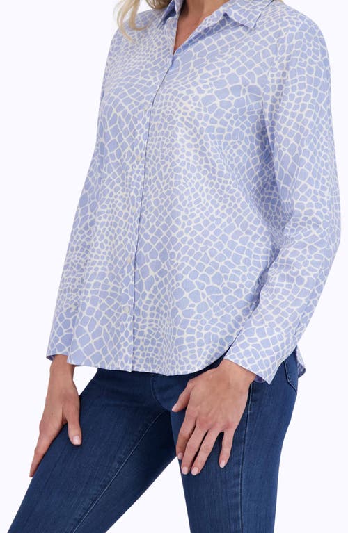 Foxcroft Meghan Giraffe Print Linen Blend Shirt In Blue/white