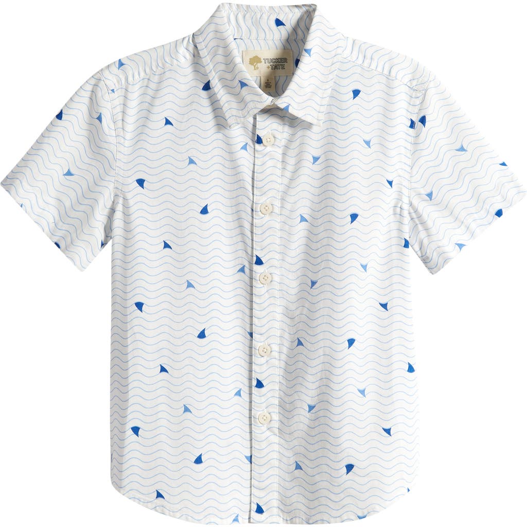 Tucker + Tate Kids' Dayton Woven Print Button-Up Shirt in White Snow Fin Stripe