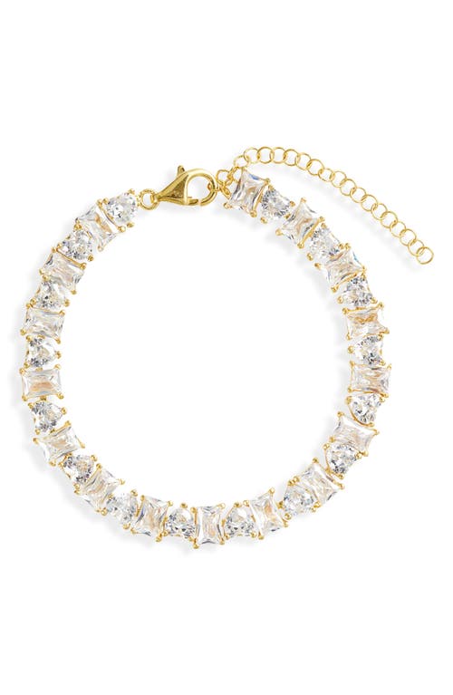 Heart & Emerald Cubic Zirconia Tennis Bracelet in Gold/White