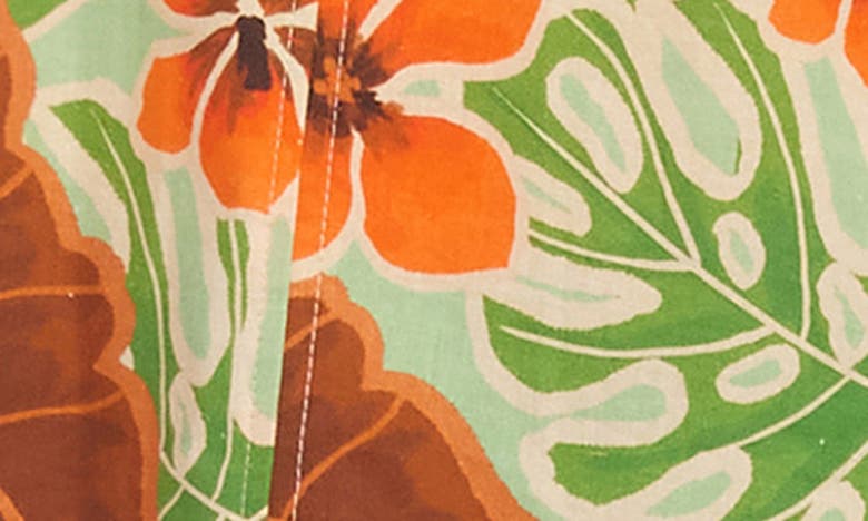 Shop Karen Kane Floral Print Dolman Sleeve Linen & Cotton Top In Green Print