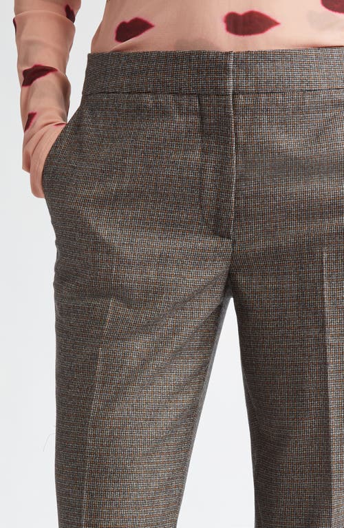 Shop Stella Mccartney Slim Fit Check Split Hem Wool Pants In Camel/grey