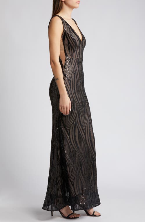 Shop Morgan & Co. Sequin Swirl Mermaid Gown In Black/nude