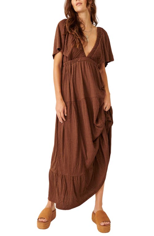 Free People free-est La Tiered Flutter Sleeve Maxi Dress Fondue Fudge at Nordstrom,