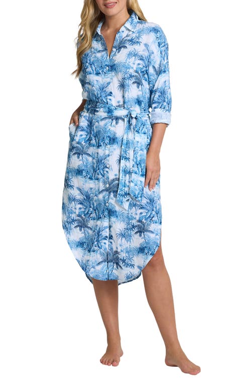 Shop Tommy Bahama St. Lucia Toile Long Sleeve Shirtdress In Indigo Tide