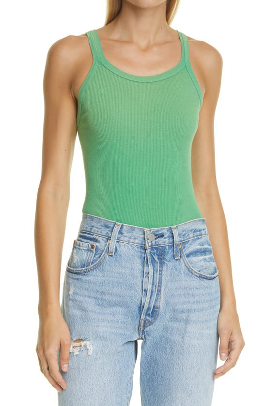 Re/done Ribbed Scoop-neck Tank Top In Faded Jade