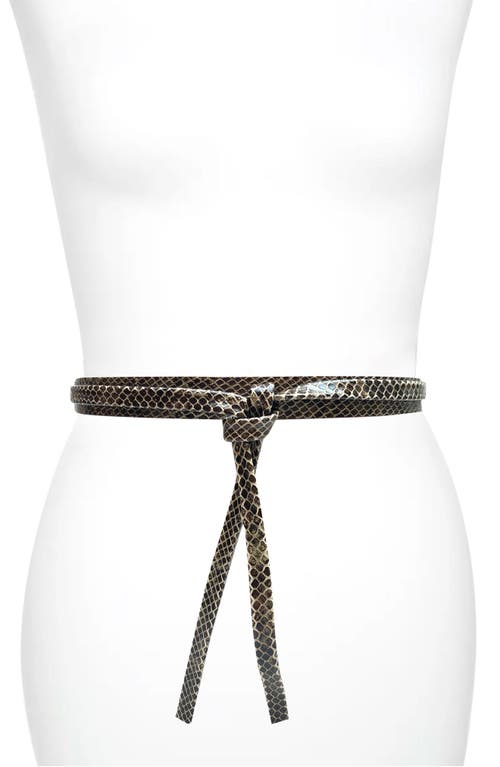 Ada Skinny Leather Wrap Belt in Cocoa Python