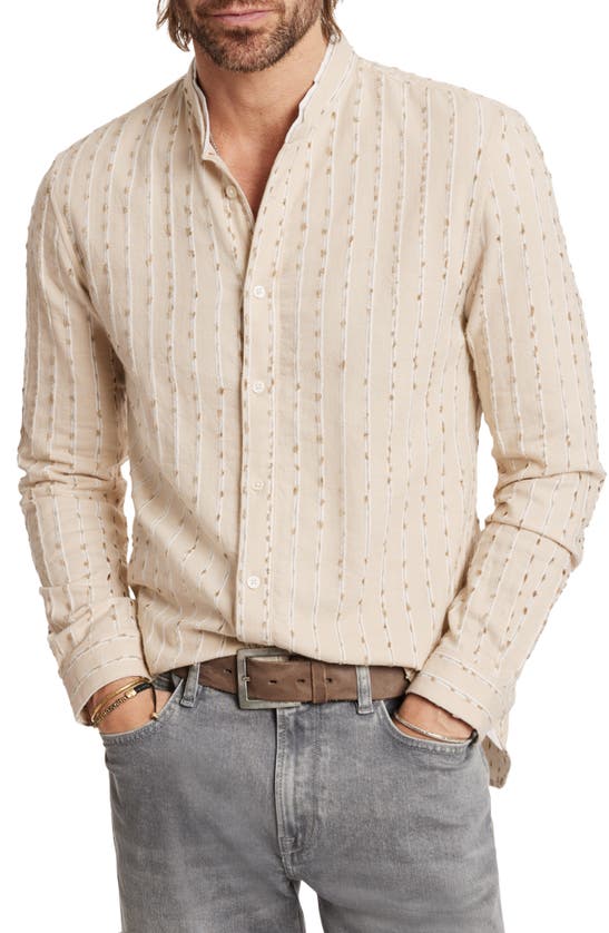 Shop John Varvatos Brayden Band Collar Button-up Shirt In Fossil Grey