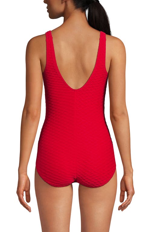 Shop Lands' End Scoop Neck Tugless Sporty One Piece Swimsuit In Strawberry