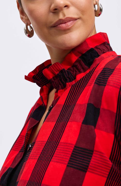 Shop Foxcroft Carolina Buffalo Check Non-iron Corduroy Button-up Shirt In Red/black