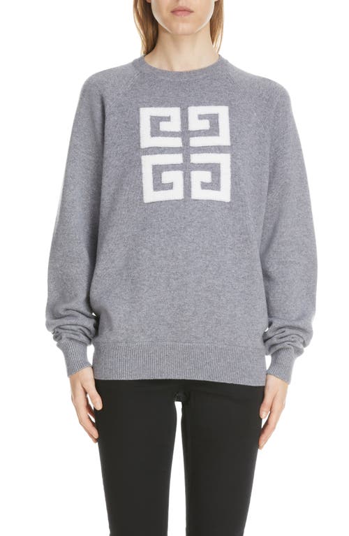 Givenchy 4G Logo Intarsia Bicolor Cashmere Sweater in Grey/Ecru