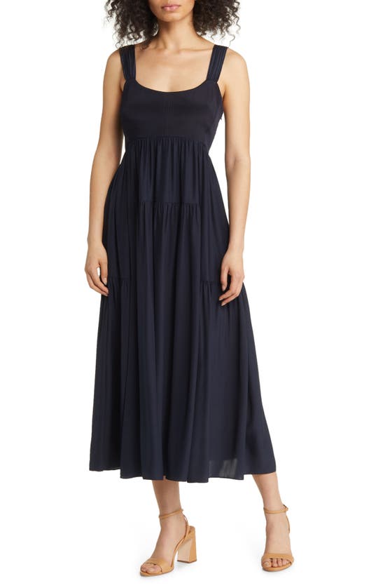 La Ligne Cutout Back Silk Maxi Dress In Navy
