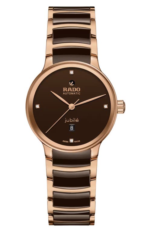 RADO Centrix Automatic Diamond Bracelet Watch, 30.5mm in Brown at Nordstrom