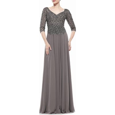 Marsoni Embellished Chiffon A-Line Gown, Grey