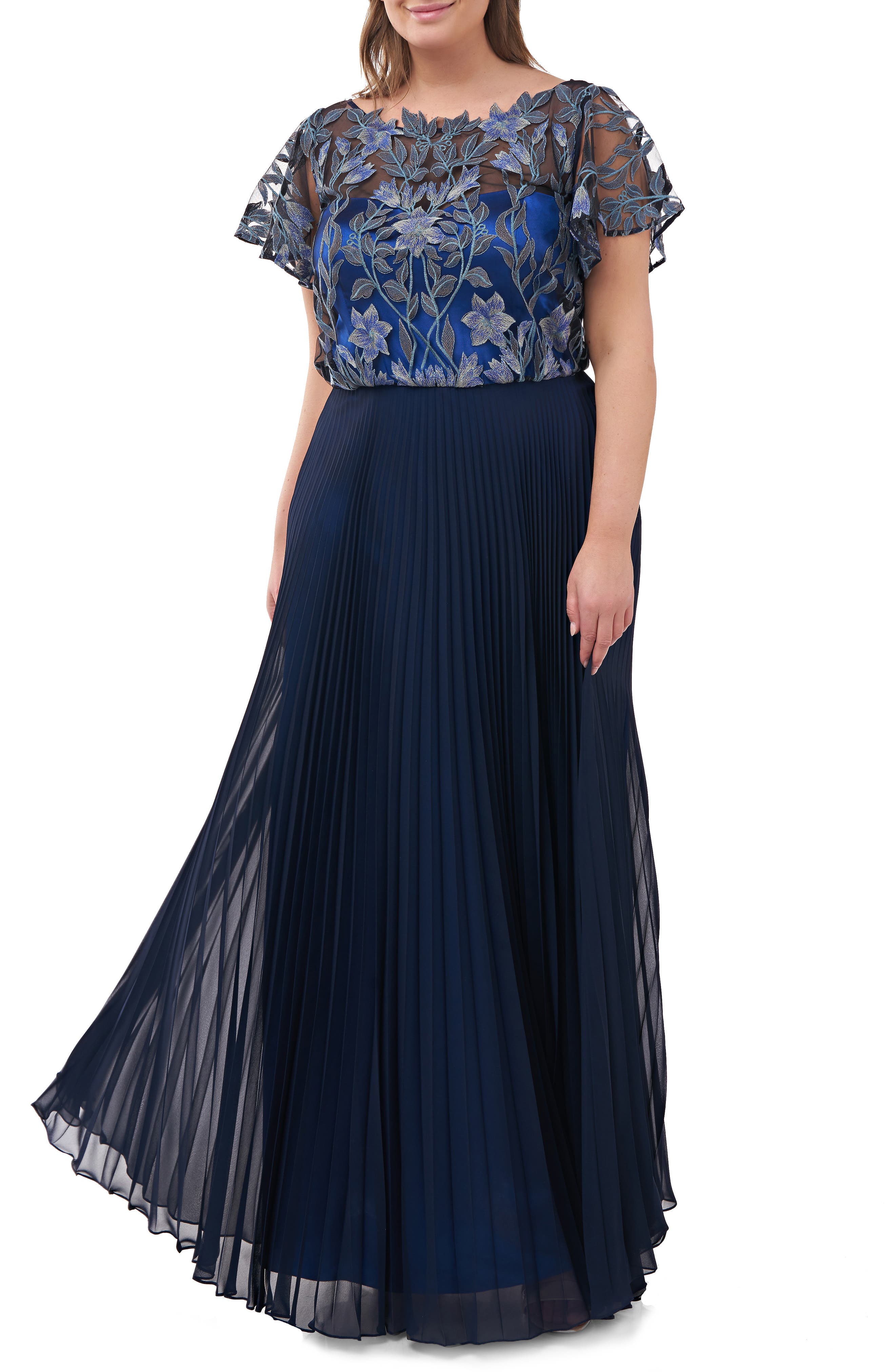 js collections embroidered illusion bodice gown