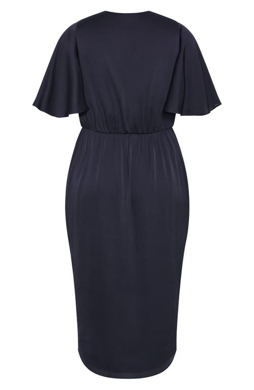 Shop City Chic Soft Ruffle Faux Wrap Midi Dress In Navy