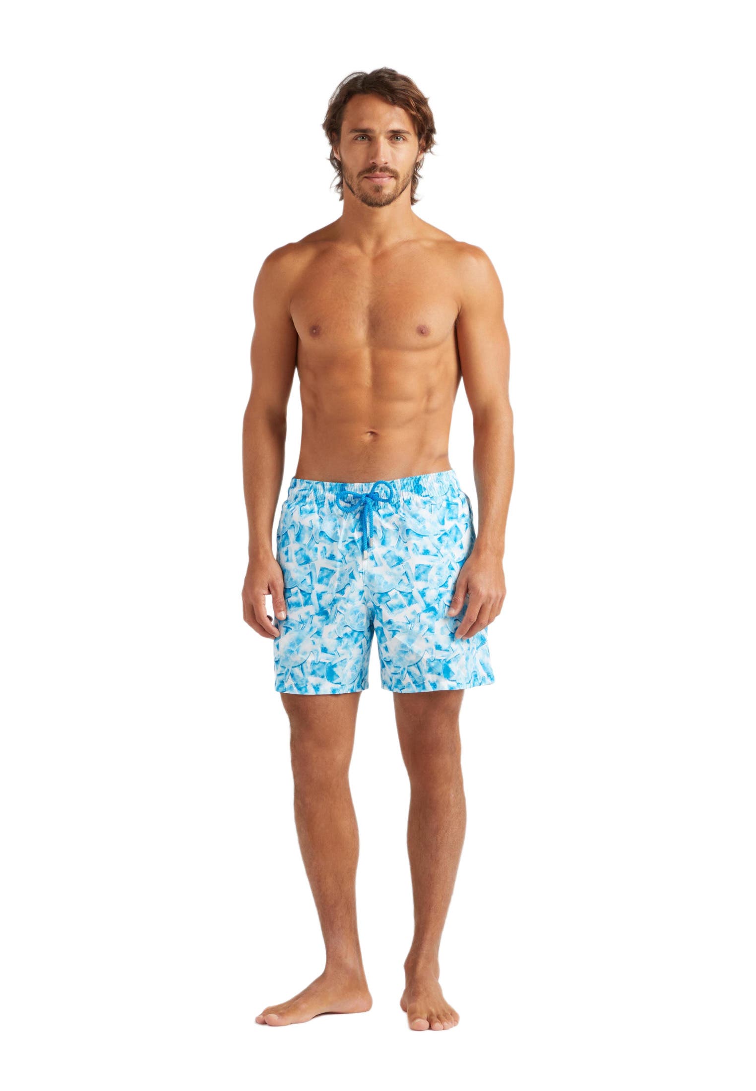 Vilebrequin Iced Turtles Light Fabric Swim Shorts In Blanc