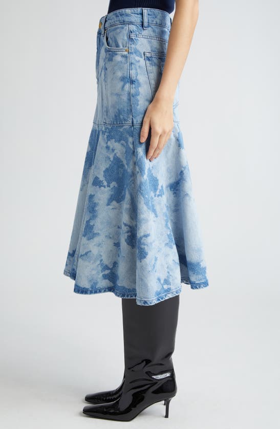 Shop Ganni Bleached Denim Midi Skirt In Light Blue Stone
