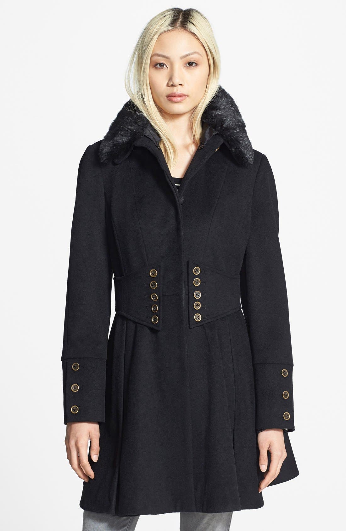 Betsey Johnson Faux Fur Collar Skirted Wool Blend Coat Only) Nordstrom
