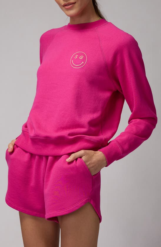 Shop Spiritual Gangster Sg Smiley Forever Recycled Cotton Sweatshirt In Magenta