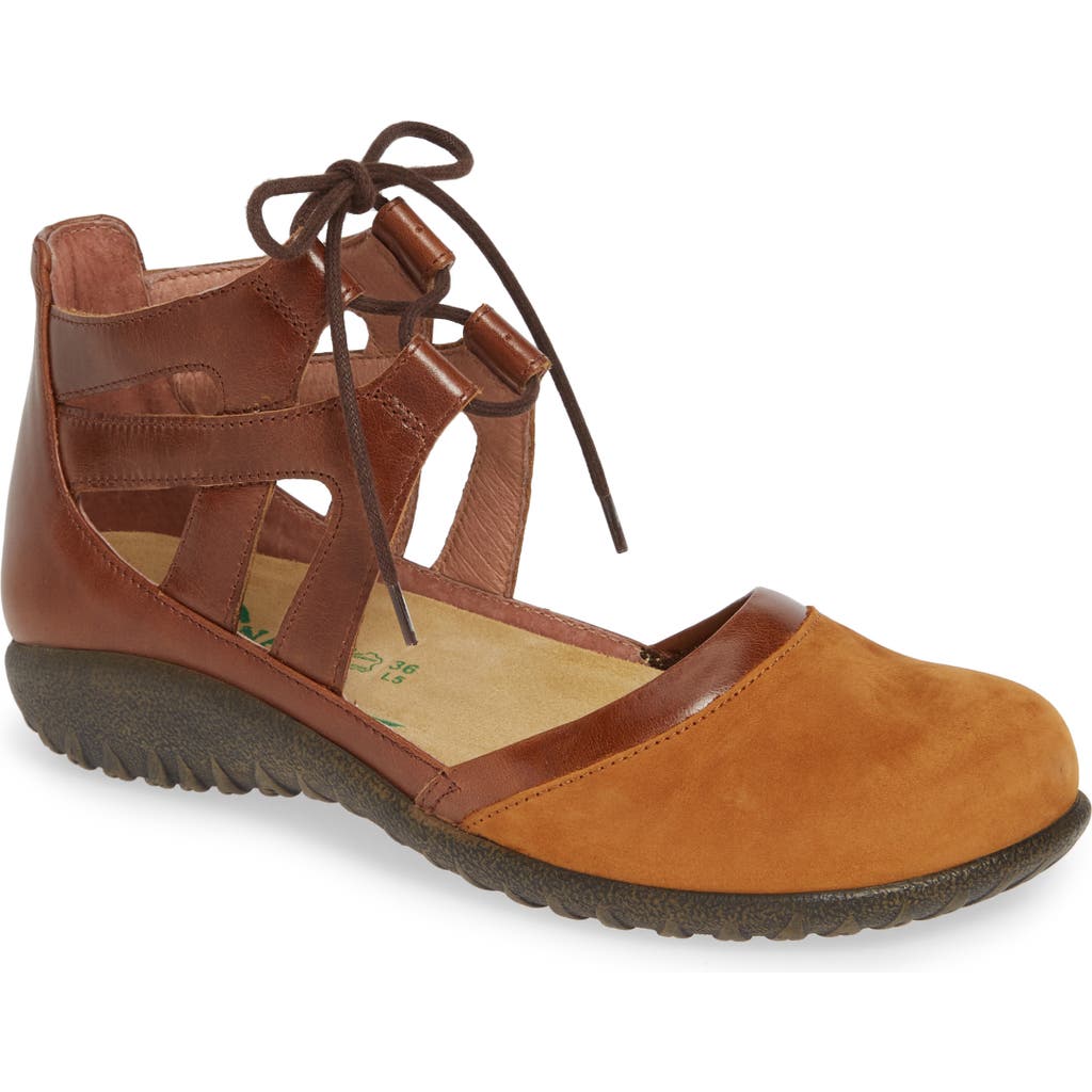 Naot Kata Lace-up Sandal In Amber/maple Brown Nubuck