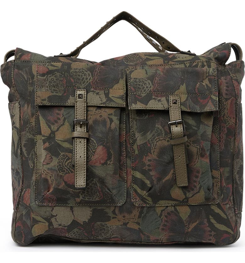VALENTINO Leather Trimmed Messenger Backpack, Main, color, Y20 ARMY GREEN