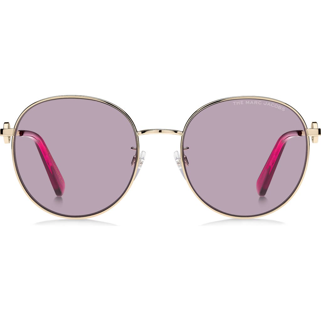 Shop Marc Jacobs 56mm Round Sunglasses In Gold Burgundy/violet