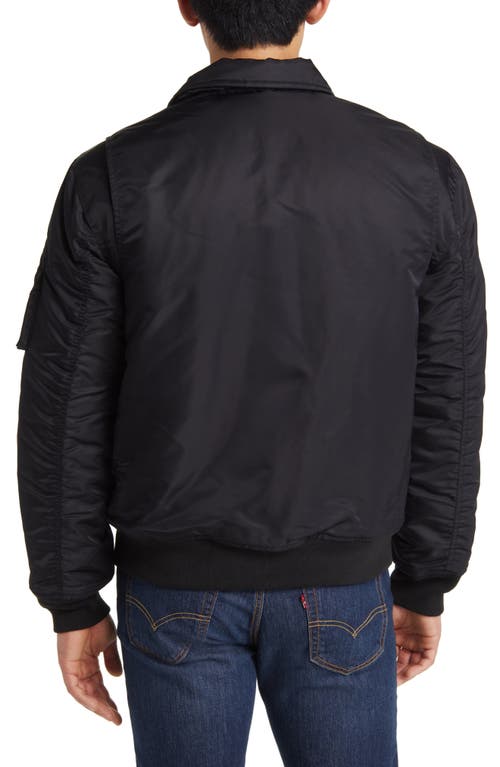 Shop Schott Nyc Water Resistant Satin Flight Jacket In Black