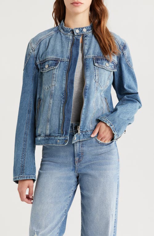 Hidden Jeans Denim Moto Jacket In Medium Wash