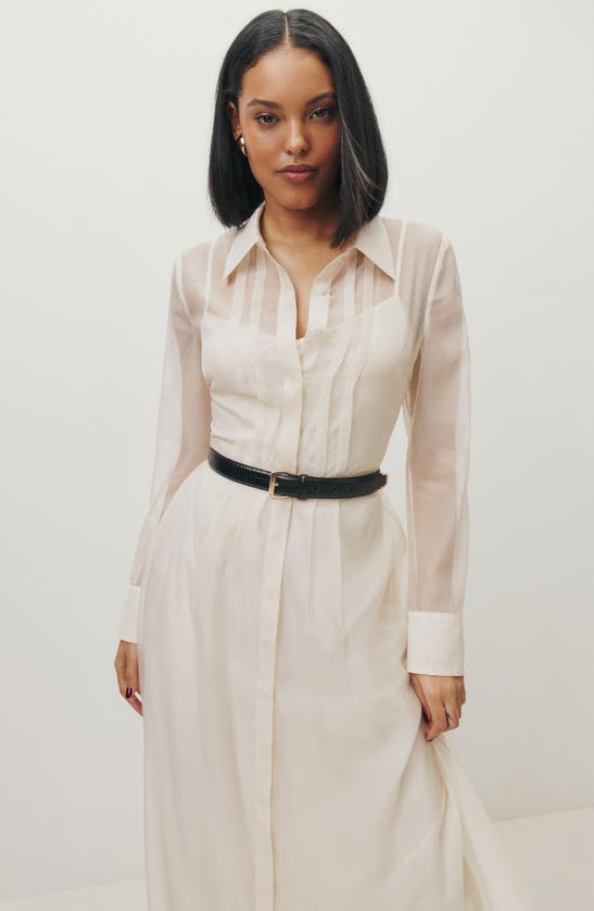 Shop Reformation Andria Belted Long Sleeve Shirtdress In Ivory