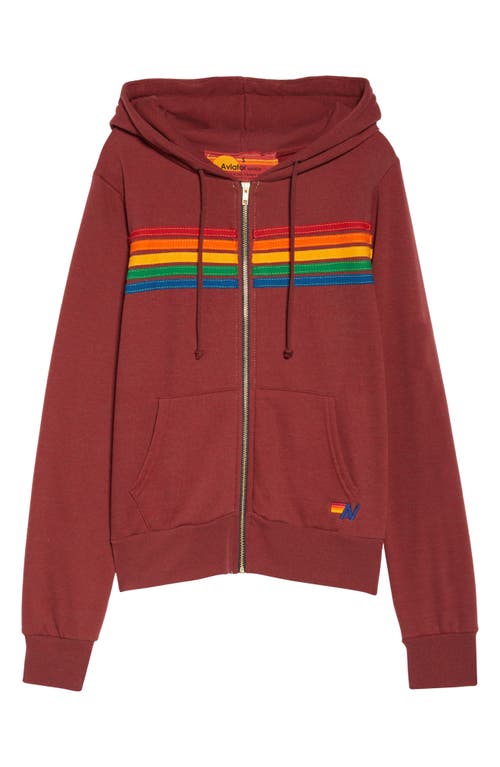 Shop Aviator Nation 5-stripe Zip Hoodie In Claret/neon Pink Rainbow