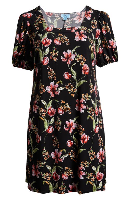 Shop Cece Floral Square Neck Crepe Knit Dress In Rich Black