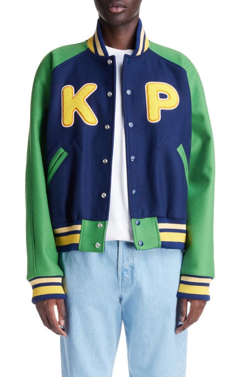 KENZO Colorblock Wool Blend Varsity Jacket in Midnight Blue at Nordstrom, Size X-Large